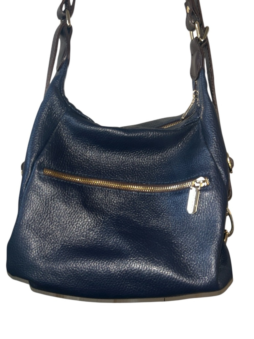 Valentina Genuine Leather Convertible Cross Body Purse Navy Blue Made In Italy - Picture 3 of 11